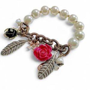 Betsey Johnson Pearl and Rose Charm Bracelet